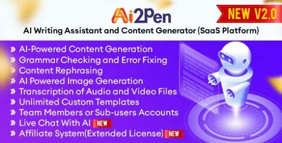AI写作-Ai2Pen v2.7– 人工智能写作助手和内容生成器（SaaS 平台）免授权版