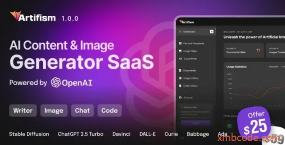 Artifism v1.6.0 – AI 内容和图像生成器 SaaS 源码